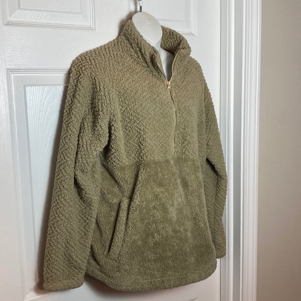Marissa Olivia Cozy Taupe Tan Sherpa Fleece Pullover Size Large